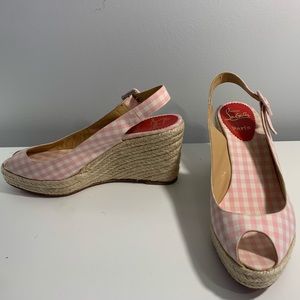 CHRISTIAN LOUBOUTIN Pink Gingham Wedge Sandals
